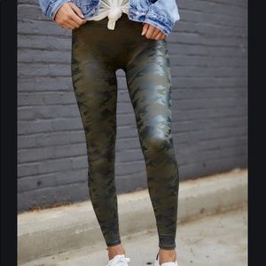 SPANX faux leather camo leggings green motif